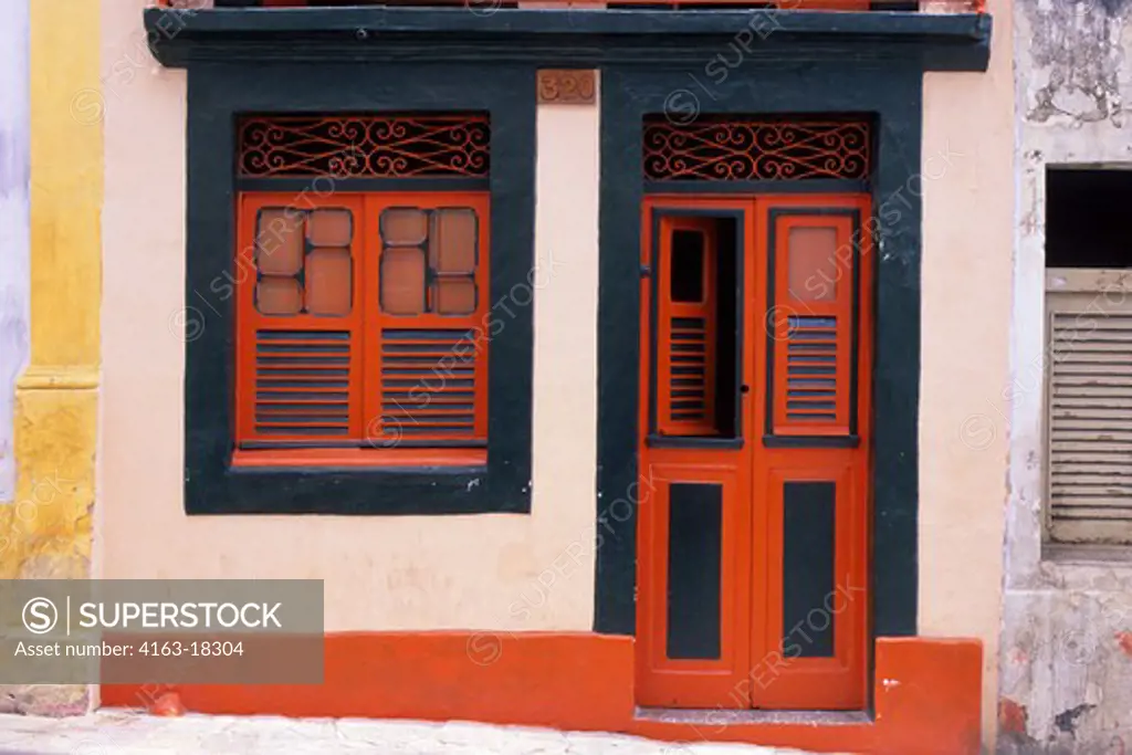 BRAZIL, NEAR RECIFE, OLINDA, STREET SCENE, DOOR AND WINDOW