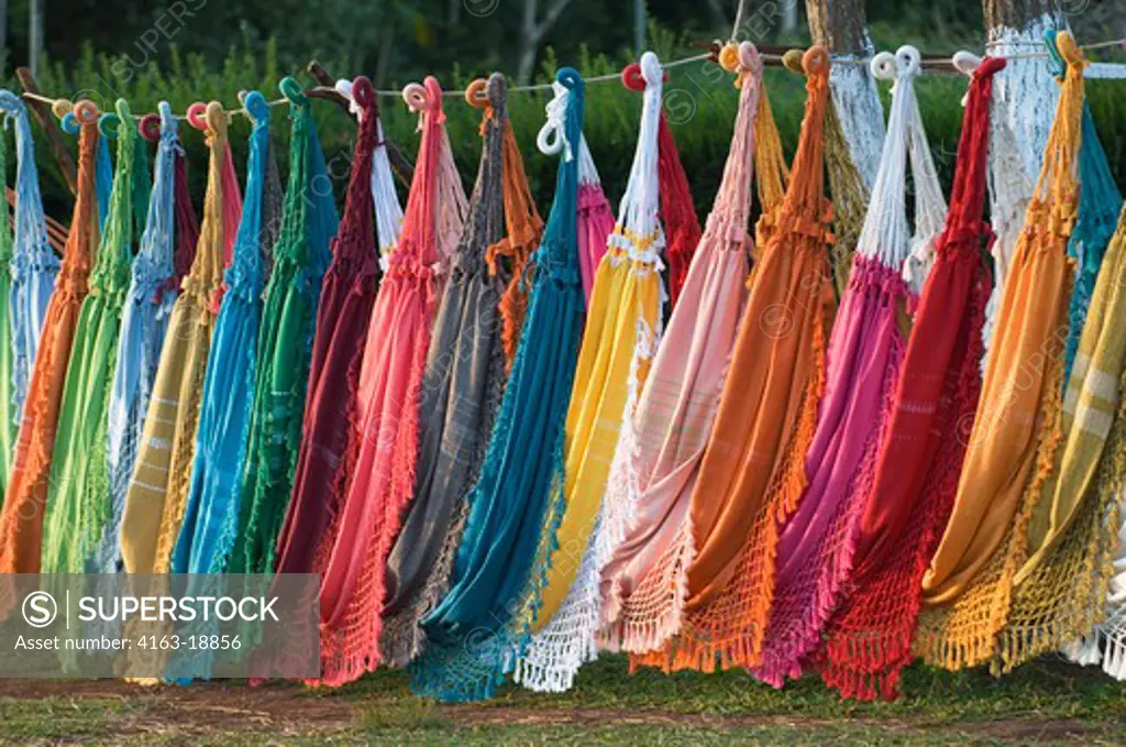 BRAZIL, IGUASSU, COLORFUL HAMMOCKS