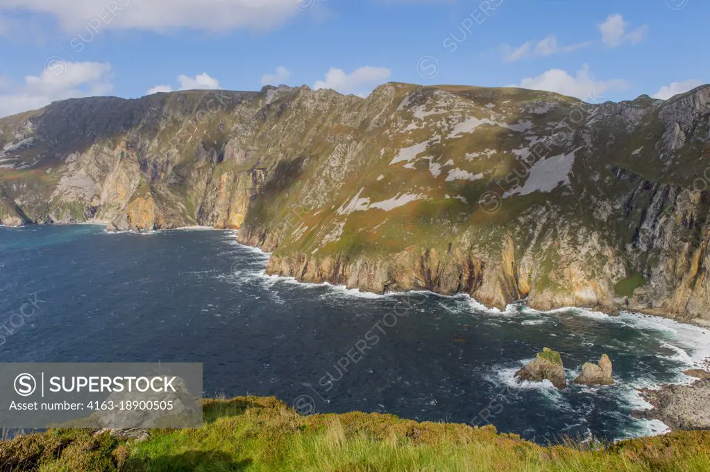 The cliffs of Sliabh Liag, also called Slieve League or Slieve Liag, on the Atlantic coast of County Donegal, Ireland, are the highest sea cliffs on the island of Ireland.