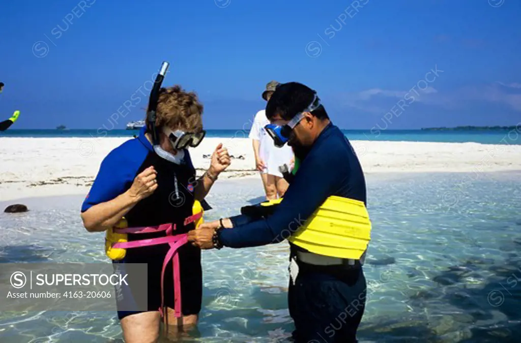 Honduras, Bay Islands, Utila Island, Marcel Lichtenstein Giving Snorkeling Instructions