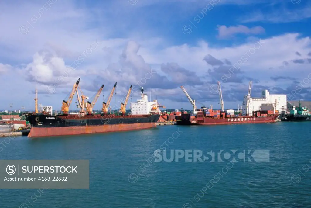 Brazil, Recife, Port, Freighters Being Loaded / Unloaded