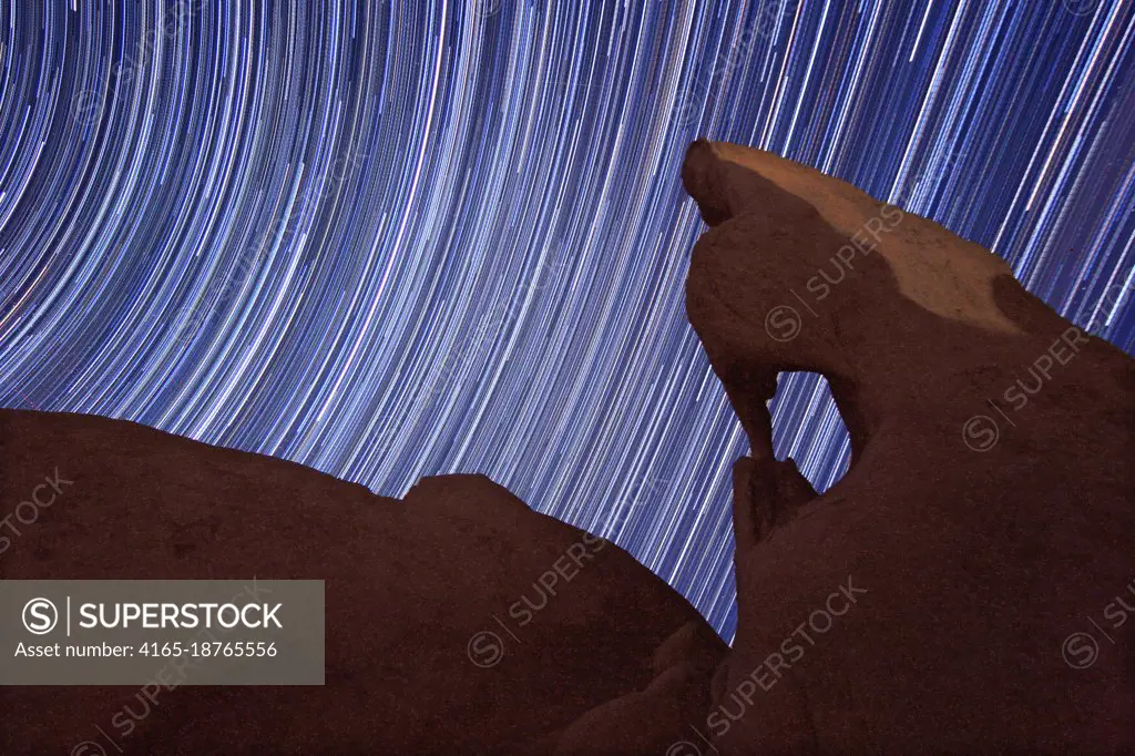 Star Trail Streaks over the Rocks of Joshua Tree Park