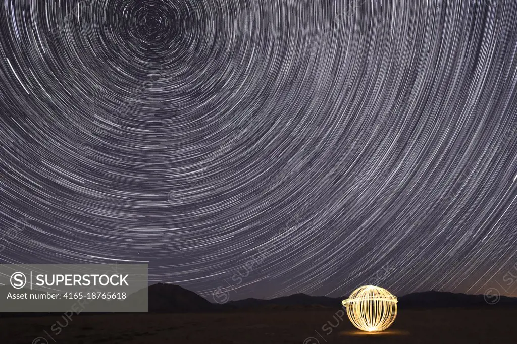 Bright Star Trails in Victorville, California at Night with an Orb