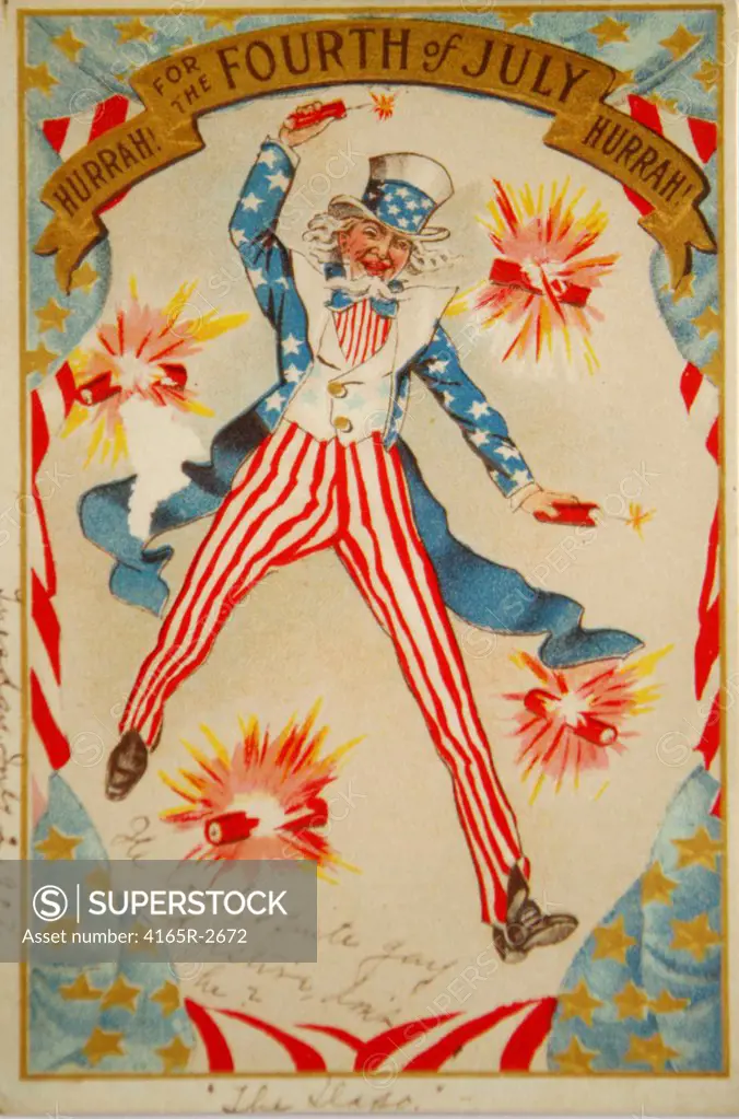 Celebrating the 4th of July - a 1907 vintage illustration of Uncle Sam with fireworks.