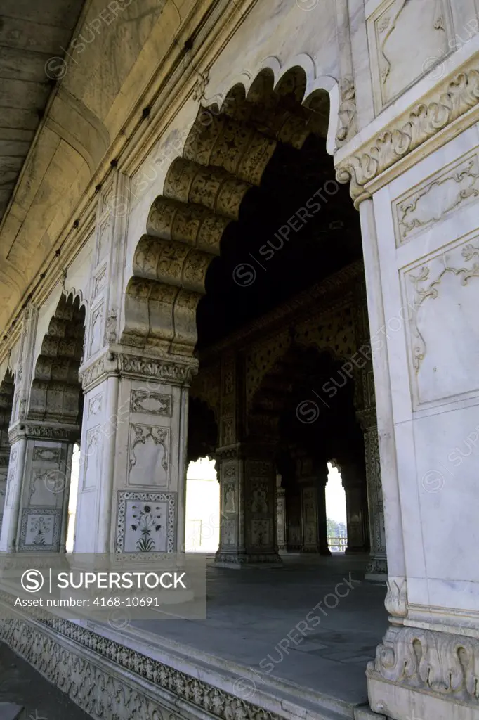 India, Delhi, Red Fort, Audience Hall, White Marble Arches With Inlay