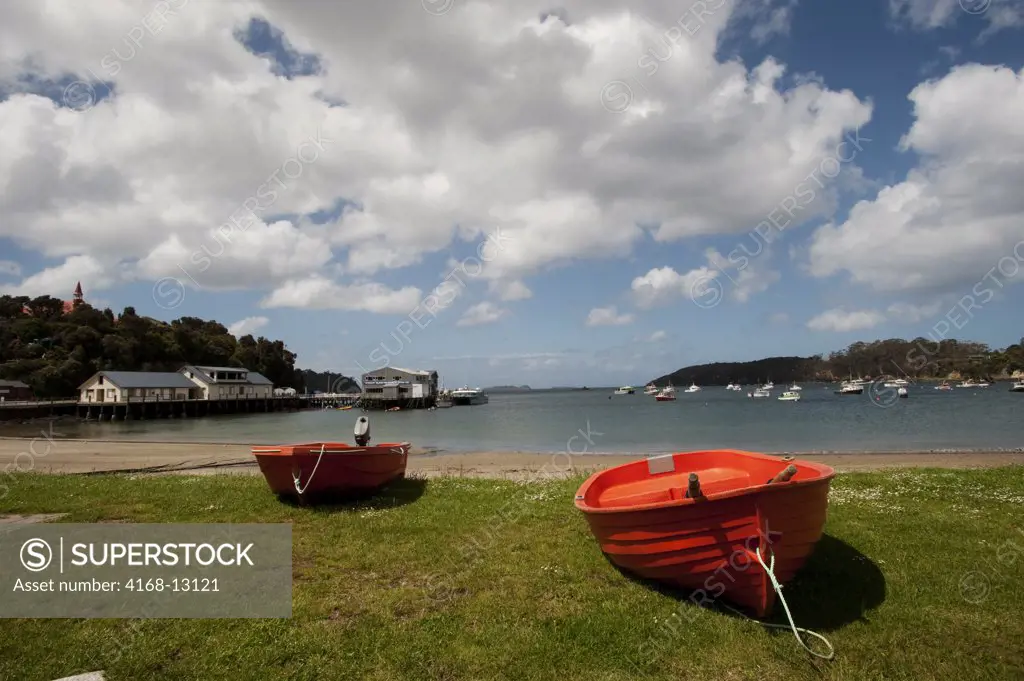 New Zealand, South Island, Stewart Island, Oban Village, Bay With Boats