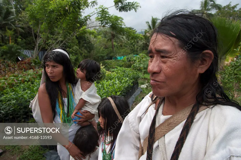 Family Of Kogui Indigenous People Near Tayrona National Park, Santa Marta, Colombia