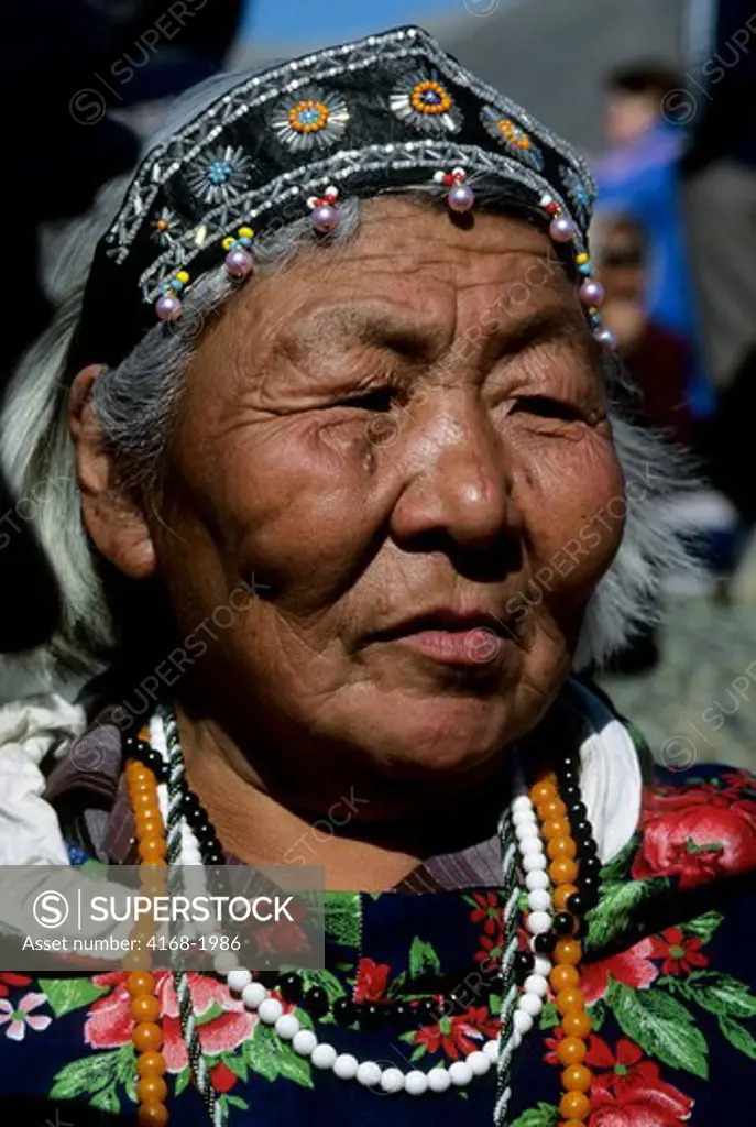 RUSSIA, MAGADAN REGION, CHUKOTSKIY,CHAPLINO,HUNTER'S FESTIVAL, PORTRAIT OF OLD ESKIMO WOMAN