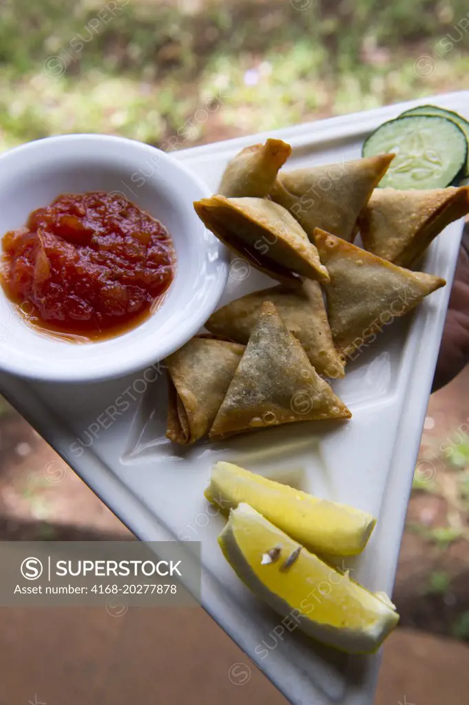 Appetizers (Samosas) at Karen Country Lodge near Nairobi in Kenya