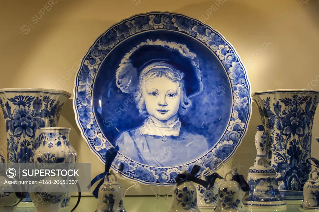 Display of Delft porcelain in Amsterdam in the Netherlands (Holland).