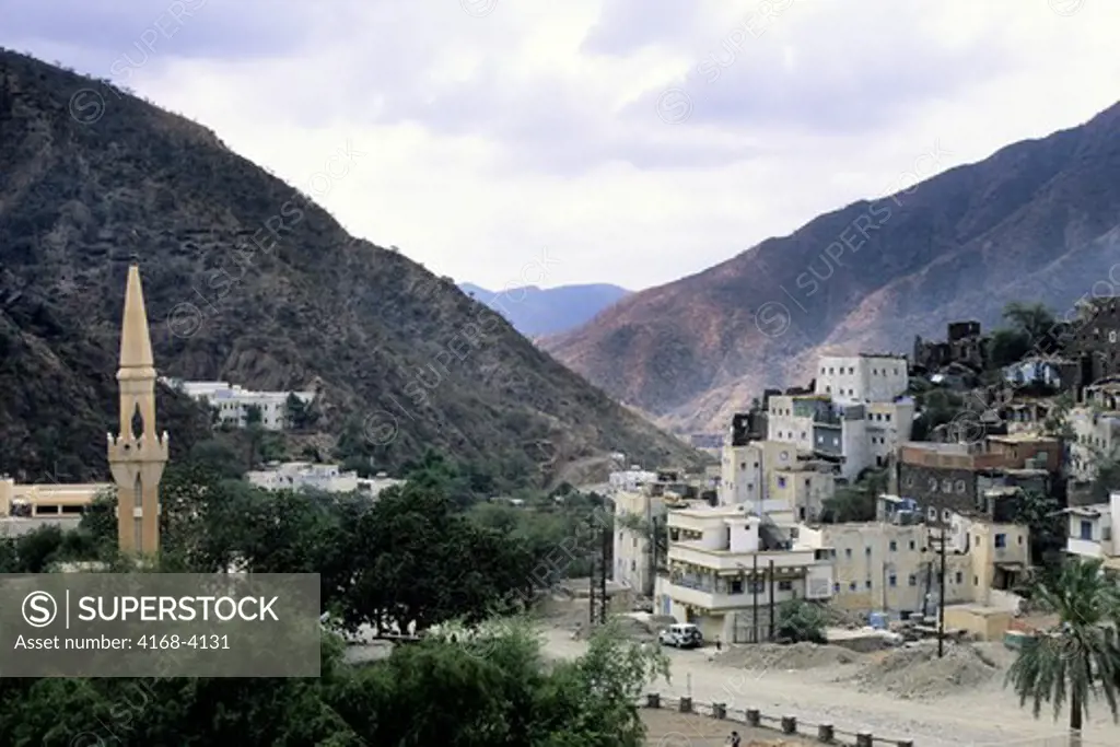 Saudi Arabia, Near Abha, Wadi Al Aws, Rijal Alma Village With Mosque