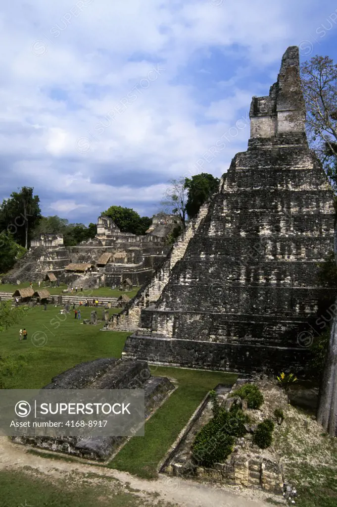 Guatemala, Tikal, View Of Temple I (Temple Of The Giant Jaguar), Ball Court, And Grand Plaza