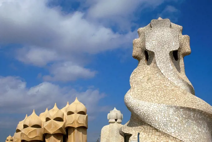 Spain, Barcelona, Mila House, 'La Pedrera', Roof, Chimney And Ventilation Shafts