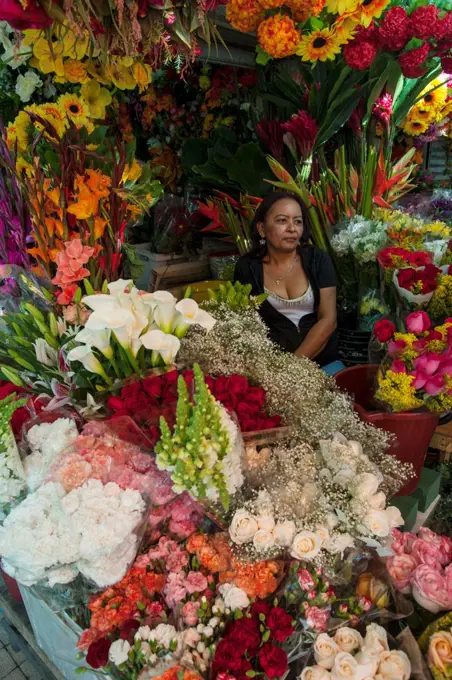 Colorful Flower Stand In The Streets Of Cartagena, Colombia