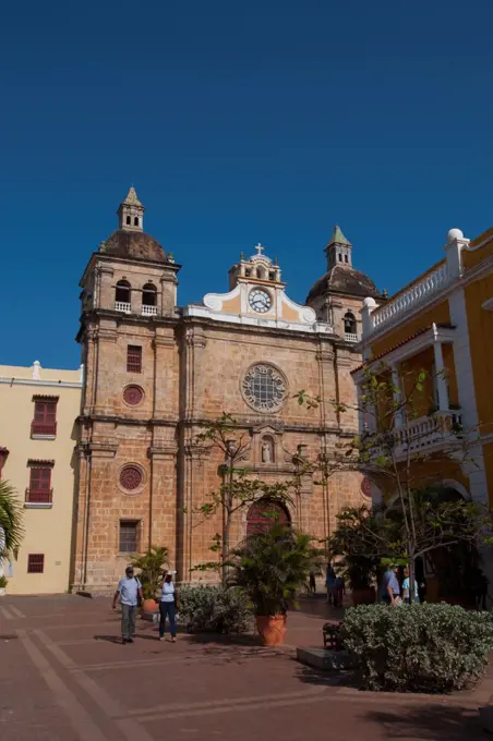 San Pedro Plaza With San Pedro Claver Church In Cartagena, Colombia, A Walled City And Unesco World Heritage Site