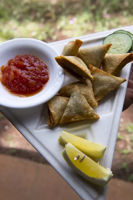 Appetizers (Samosas) at Karen Country Lodge near Nairobi in Kenya