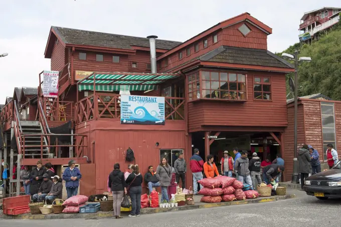 The market hall in Angelmo, Puerto Montt in southern Chile.