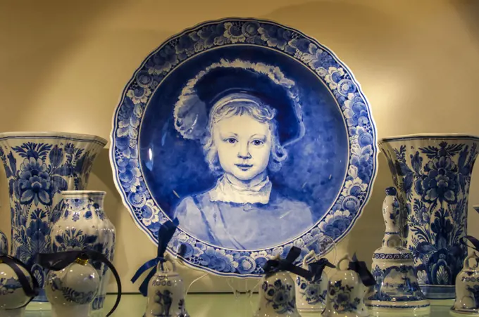 Display of Delft porcelain in Amsterdam in the Netherlands (Holland).