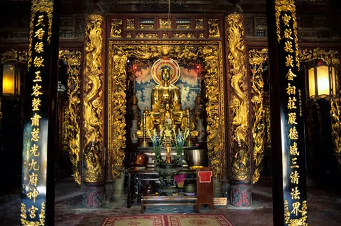 South  Vietnam, Mekong River Delta, Mytho, Vinh Trang Pagoda, Interior, Buddhas