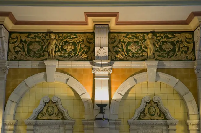 New Zealand, Oceania, South Island, Dunedin Railway Station, Interior, Architectural Detail At Ticket Counter