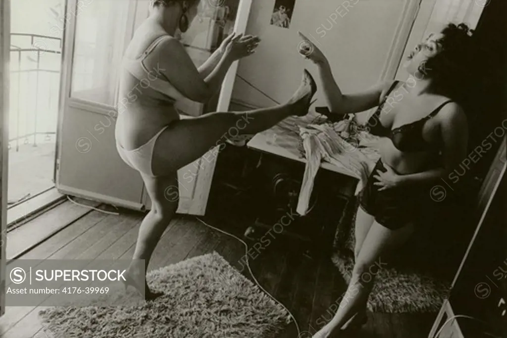 Two women doing morning exercises