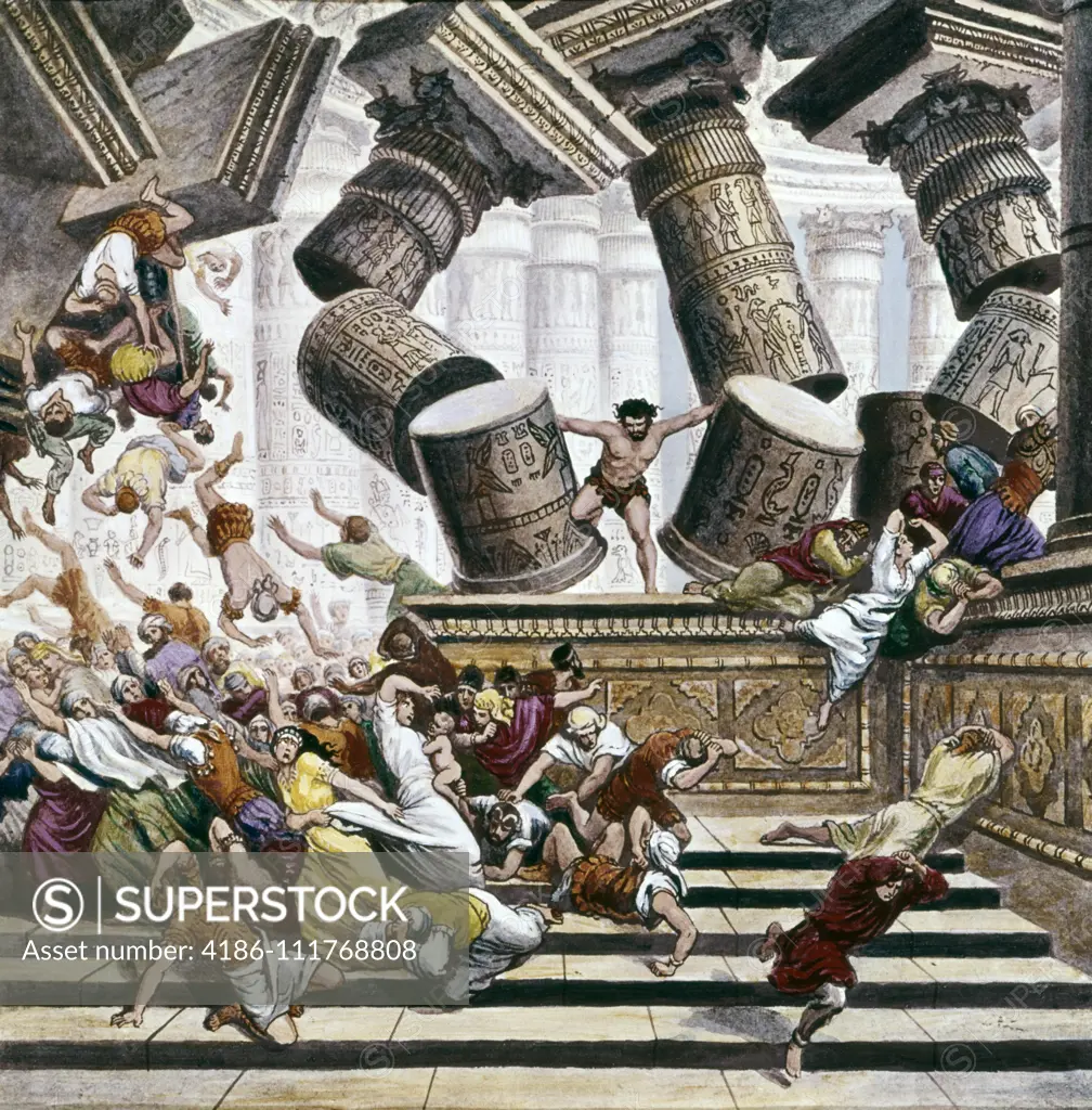 ILLUSTRATION SAMSON DESTROYS THE TEMPLE OF THE PHILISTINES