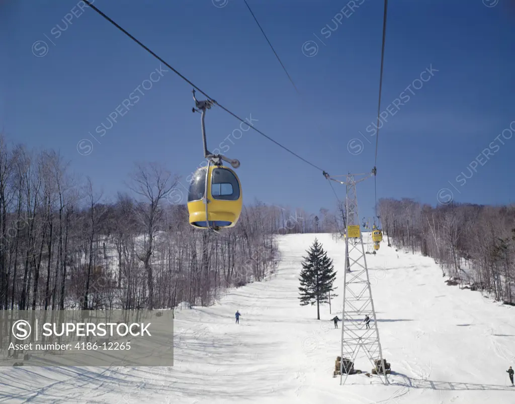 1960S Ski Lift Bubble Shaped Yellow Cars Slope Hill Skiing