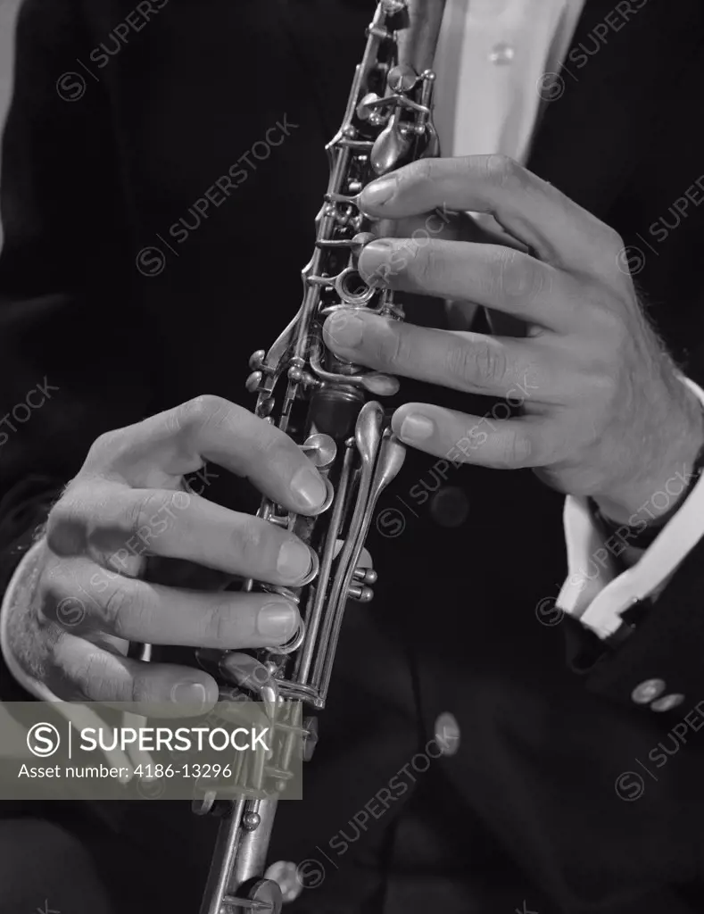 1960S Male Hands Playing Clarinet