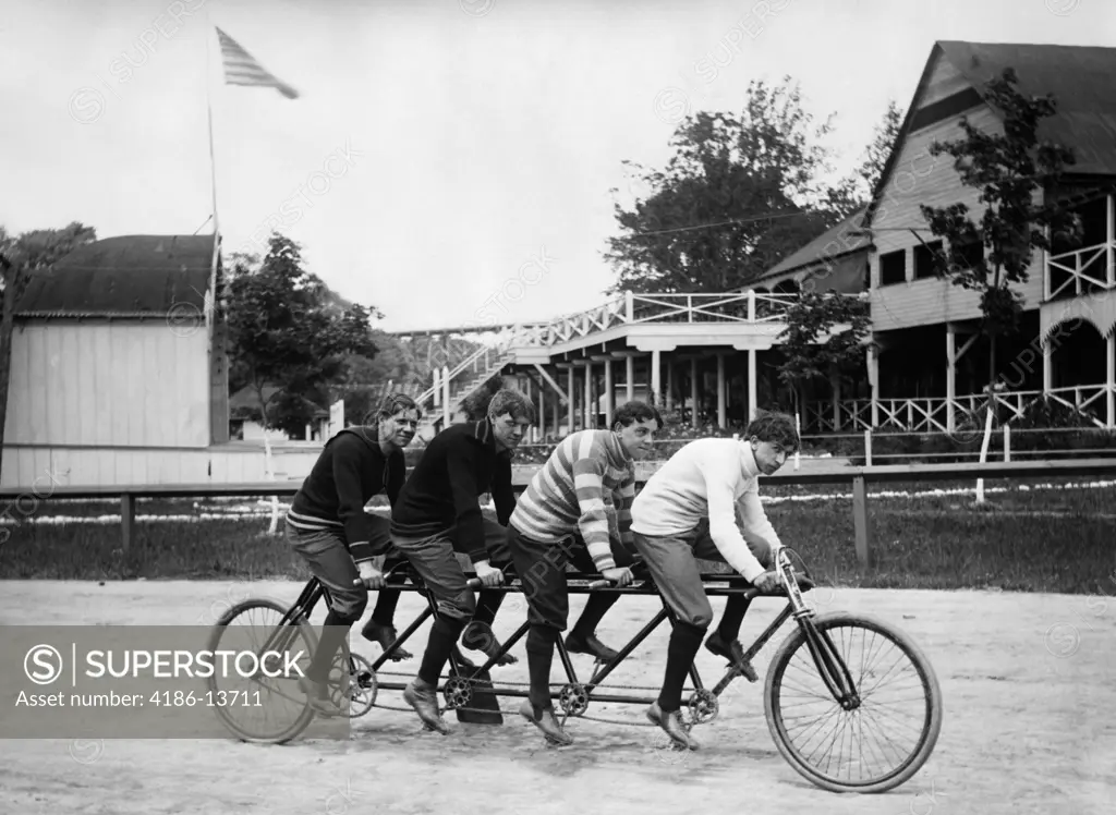 1890S 1900S Four Young College Men Riding Peddling Four Seat