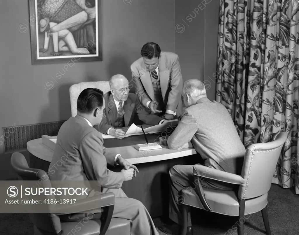 1950S Men Meeting Suits Desk