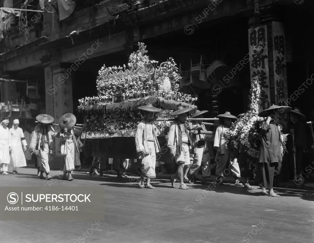 1930S Chinese Funeral Parades Palanquin Bier Coffin Float Parade Ceremony Rite Hong Kong China