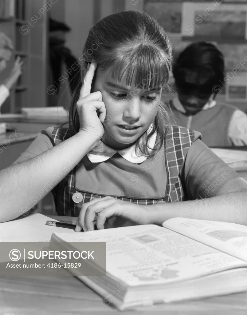 1960S Girl Book Reading Study School