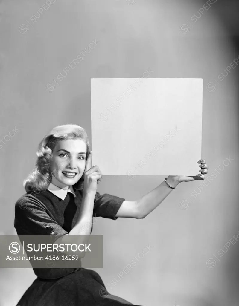 1950S Woman Holding Up Blank Sign