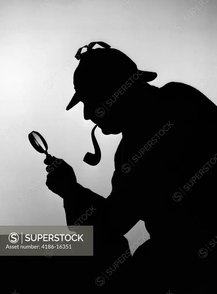 1940S Silhouette Of Sherlock Holmes Holding Magnifying Glass