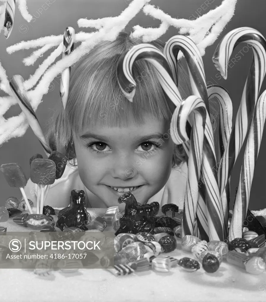 1950S Smiling Little Blond Girl Peek In Window Candy Store Display Eyes Wide