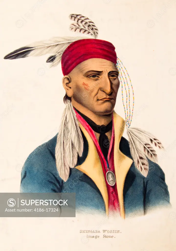 1800S 1810S Portrait Of Chippewa Native American Indian Chief