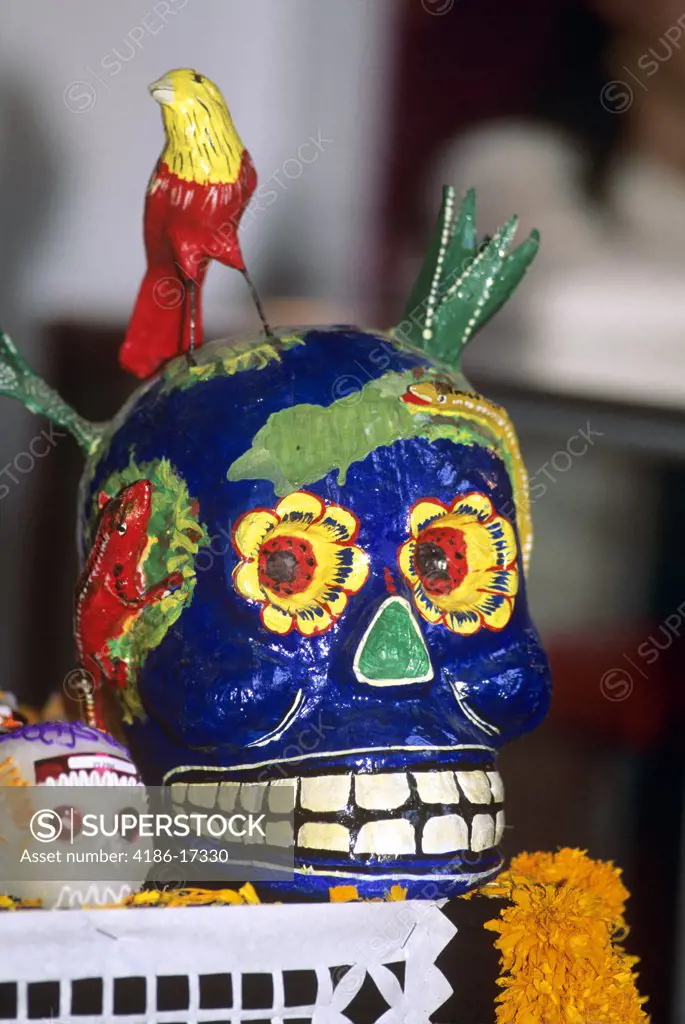 Mexico Brightly Painted Skull Decorations For Day Of The Dead