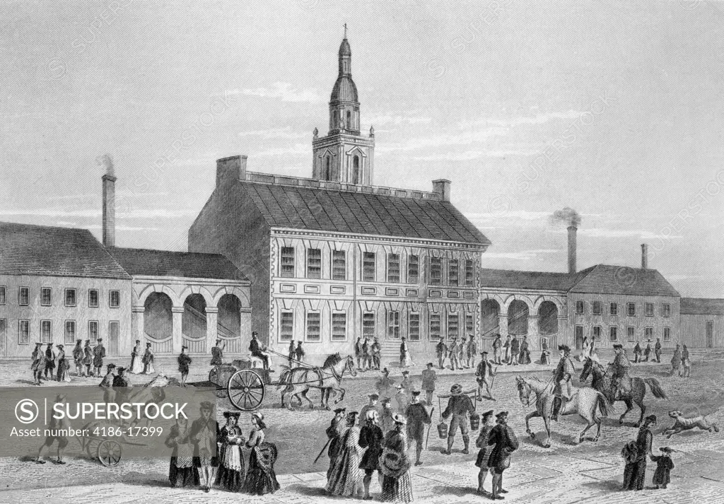 1700S Engraving Of Independence Hall In Philadelphia 1776