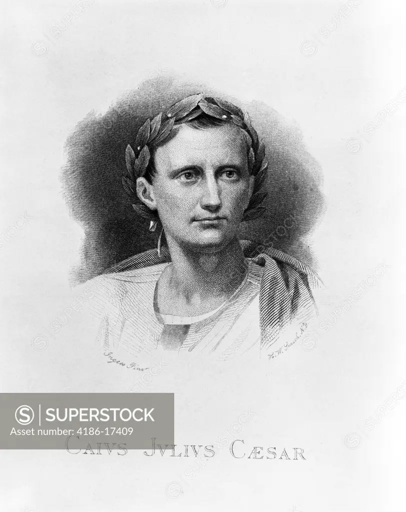 Serious Portrait Of Gaius Julius Caesar Wearing Laurel Crown Circa 40Bc