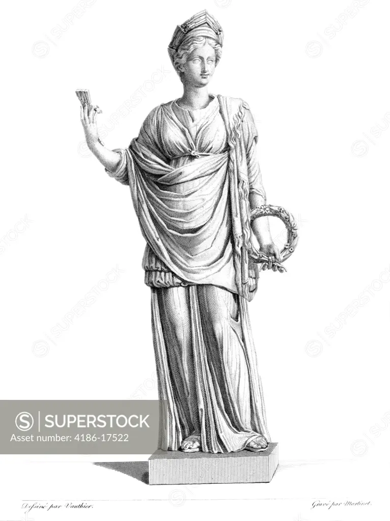 Engraving Marble Statue Ceres Roman Goddess Of Grain Agriculture Full Length Figure Demeter Is