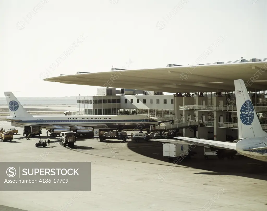 1960S View Of Pan American International Terminal And Airplanes Travel Vacation Business