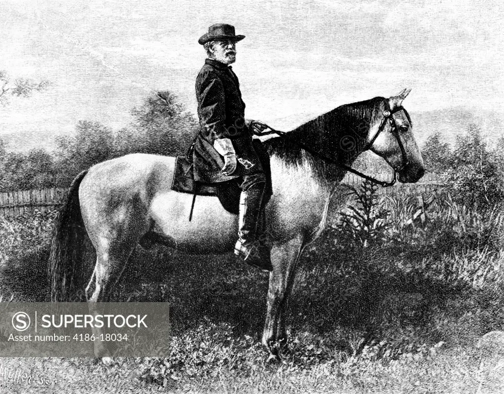 1800s 1860s PORTRAIT OF ROBERT E. LEE ON HIS HORSE TRAVELER