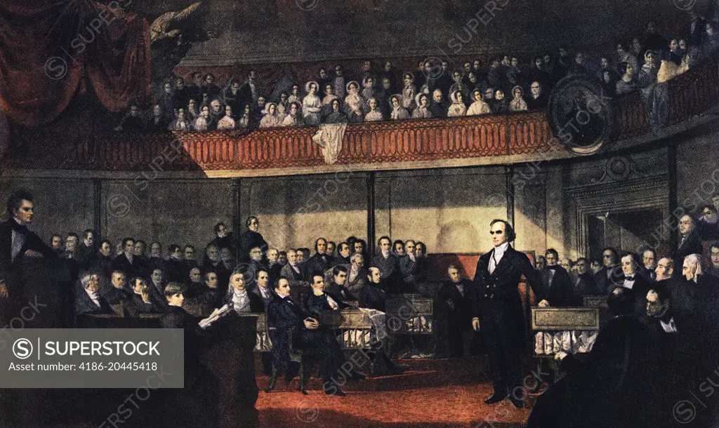 1800s 1830 DANIEL WEBSTER REPLYING TO SENATOR ROBERT HAYNE DELIVERING GREAT SPEECH ON UNIONISM AND NATIONALISM