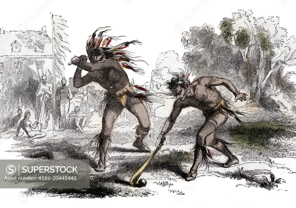 1600s 1700s NATIVE AMERICAN INDIANS PLAYING LACROSSE