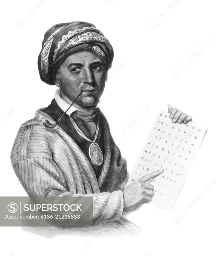 1790s 1800s PORTRAIT OF SEQUOYAH FAMOUS CHEROKEE INDIAN WHO INVENTED CHEROKEE SYLLABARY FROM PAINTING BY CHARLES BIRD KING