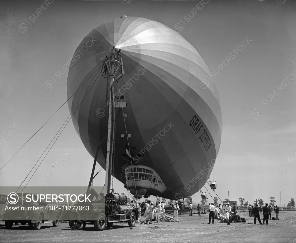 1920s 1930s AUGUST 1929 GRAF ZEPPELIN PASSENGER AIRSHIP AT MINES FIELD LOS ANGELES CA USA