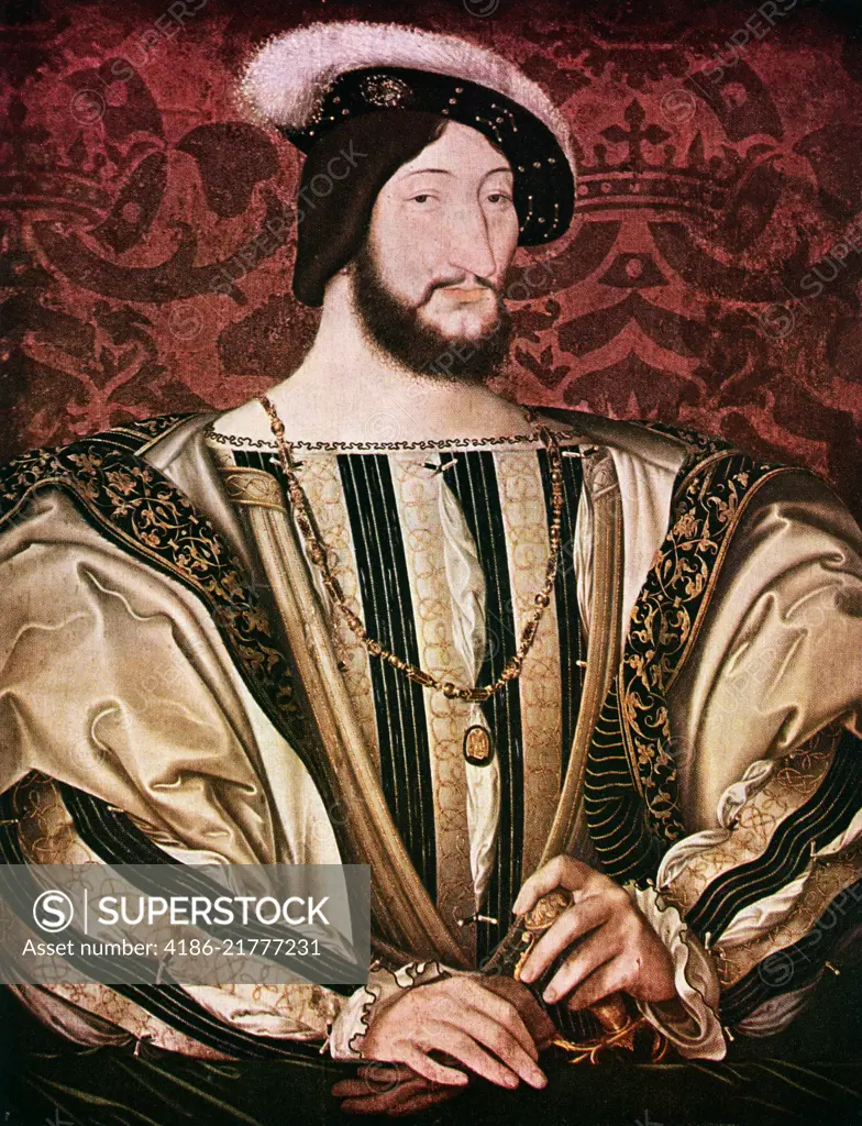 1500s 1530s PAINTING PORTRAIT FRANCIS I FRANCOIS LE PREMIERE KING OF FRANCE LOOKING AT CAMERA BY JEAN CLOUET