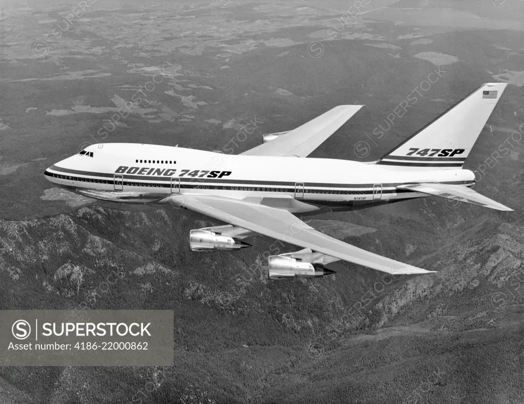 1970s BOEING 747 SP JET AIRPLANE IN FLIGHT