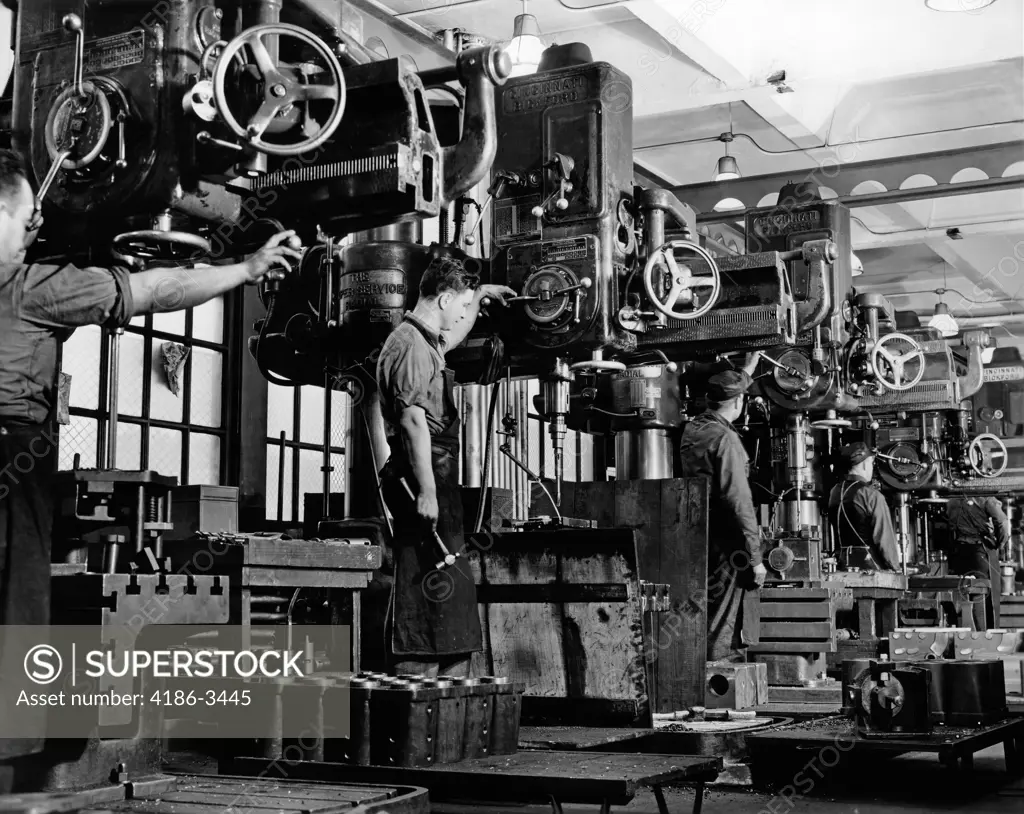 1940S 1950S Men Working On Milling Machines Indoor