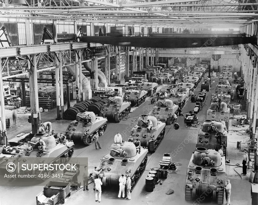 1940S General Sherman Tanks In Production Chrysler Corporation Plant Factory Wartime Ww2 Wwii World War 2 Factories